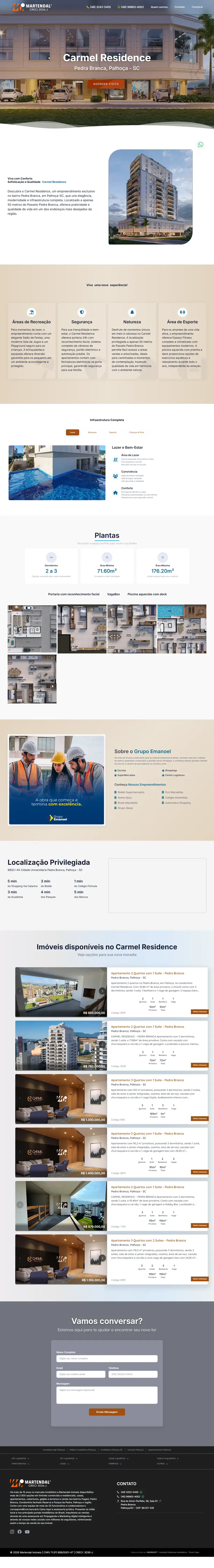 Landing page Carmel Residence criada pela Vibe Sites