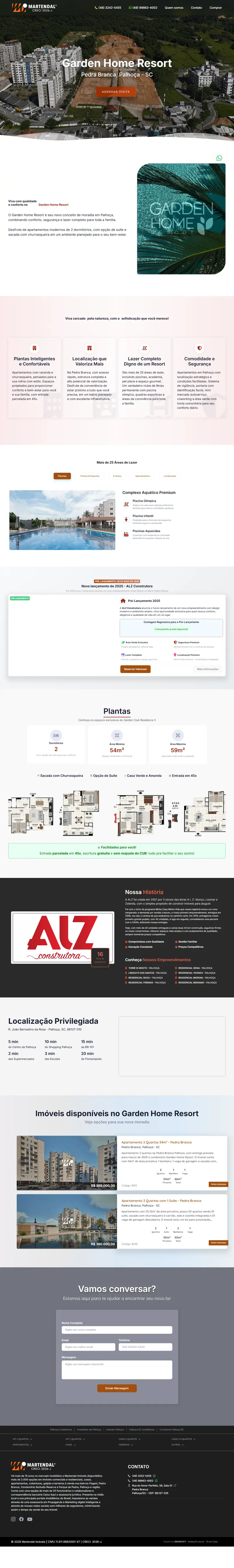 Landing page Garden Home Resort criada pela Vibe Sites