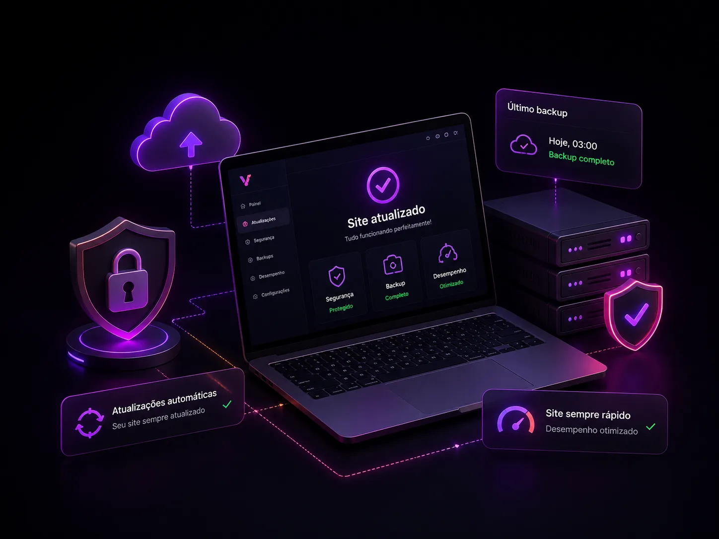 Painel de manutenção e suporte de sites da Vibe Sites