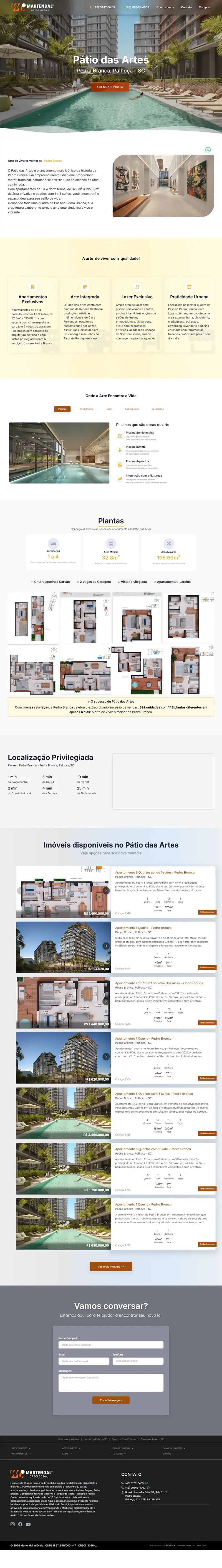 Landing page Pátio das Artes criada pela Vibe Sites