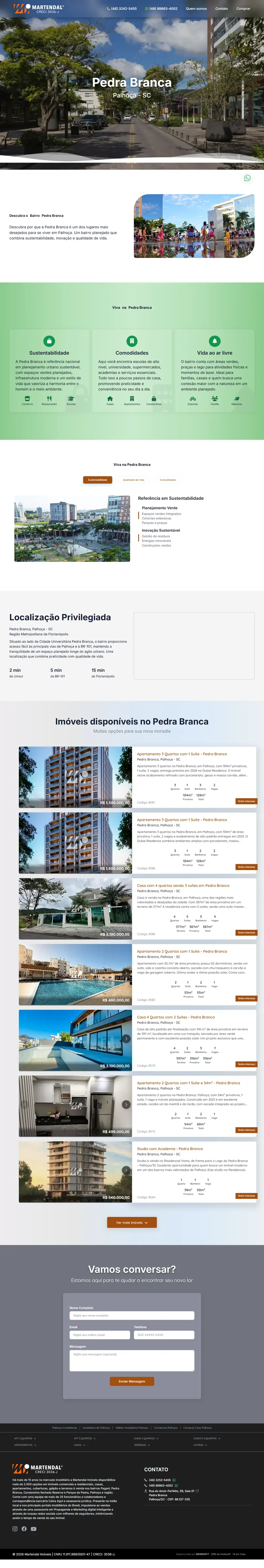 Landing page Pedra Branca criada pela Vibe Sites