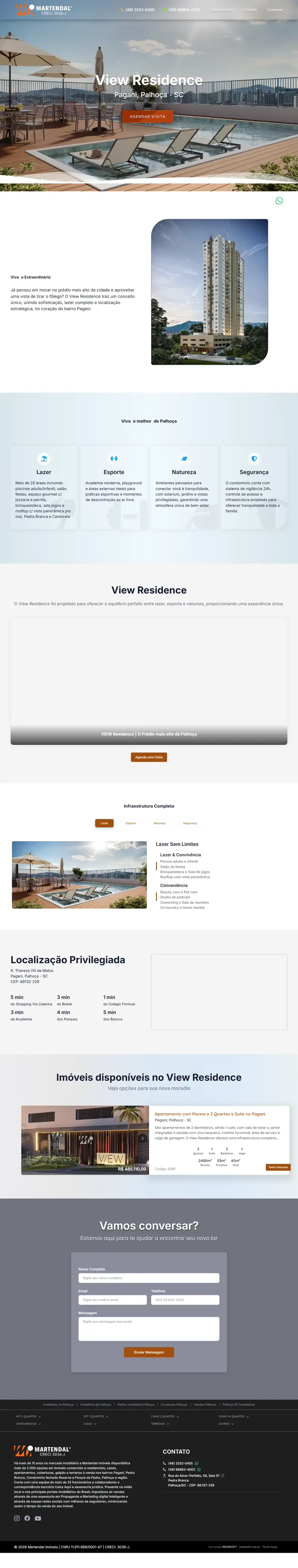 Landing page View Residence criada pela Vibe Sites