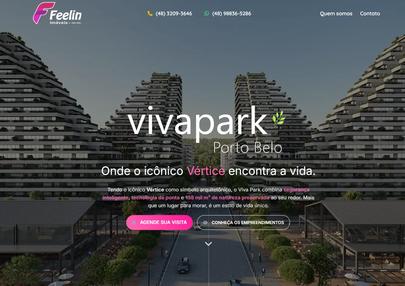 VivaPark Porto Belo - Landing Page Imobiliária com certificação LEED Platinum desenvolvida pela VIBE SITES para Feelini Imóveis
